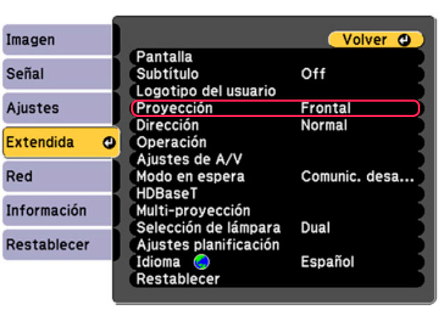 Menu de un video beam Menu de un video beam